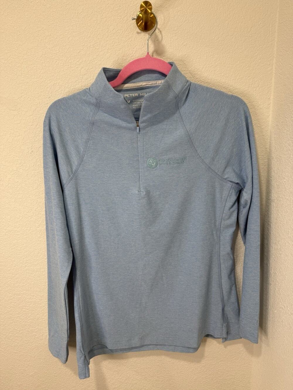 NWT Peter Millar Quarter Zip Pullover Women’s M 50+ UPF Light Blue Golf Logo